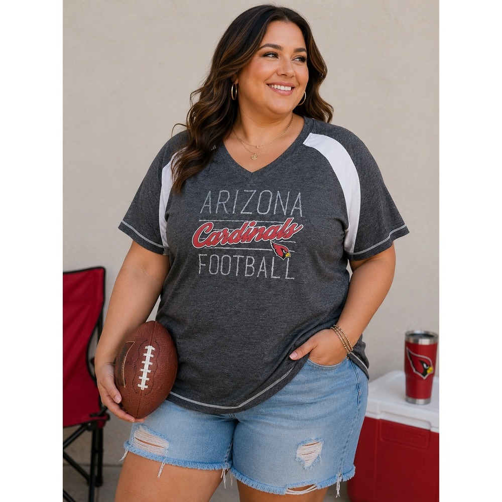 NFL Arizona Cardinals Short Sleeve V-Neck T-Shirt‎ Women's 2X Gray Football NEW